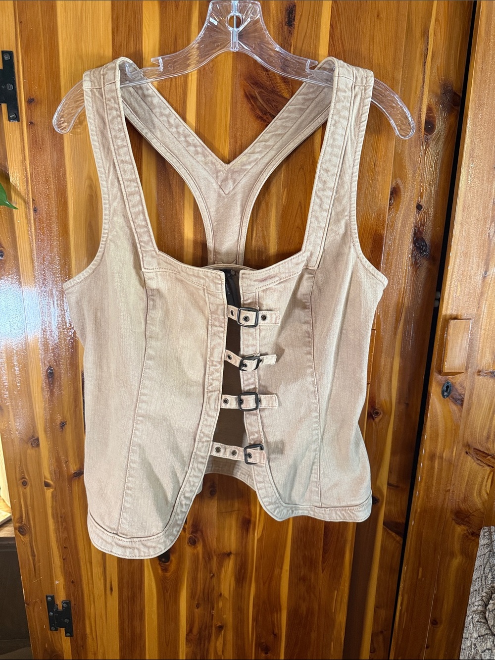 Anthropologie Beige Buckle-Front Crop Tank or Vest